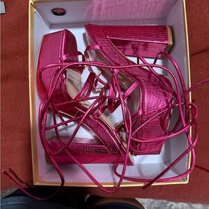 Pink metallic strappy platforms size 7